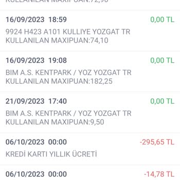 Maximum Kart Aidatı