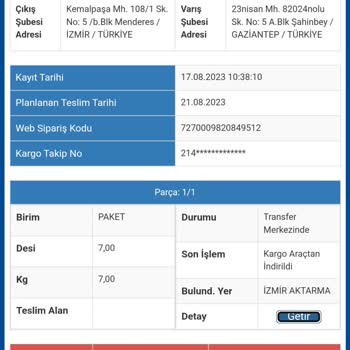 Sürat Kargo 17.08.2023ten Beri Kargo İzmir Aktarmada