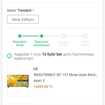 Trendyol Şirketi Vasat Sipariş Verdiğim Ürünü Göndermedi