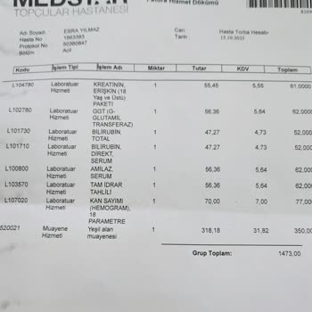 Medstar Hastaneleri Medstar Topcular Hastanesi Acil Bölümünden Çıkan Fatura
