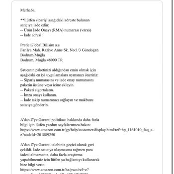 Amazon İade Kodu Vermiyor!