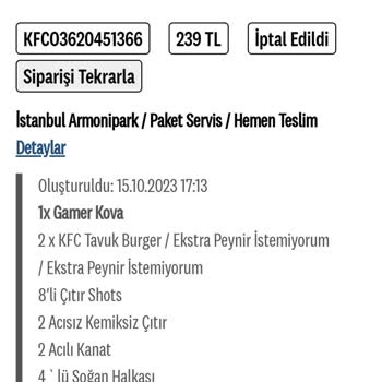 KFC Sipariş İptali Kendiliğinden Oluşmuş