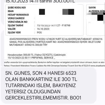 Bilet.com Parayı Alıp Bilet Vermediğinden Dolayı Yaşadığım Mağduriyet