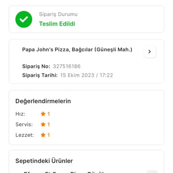 Papa John's Pizza Geç Teslimat Soğuk Pizza