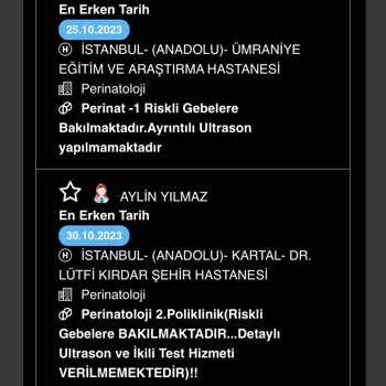 MHRS (Merkezi Hekim Randevu Sistemi) Perinatoloji Bölümü Ultrason Sorunu