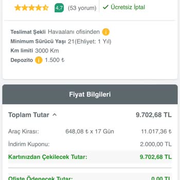 Obilet Araç Kiralama İndirimi