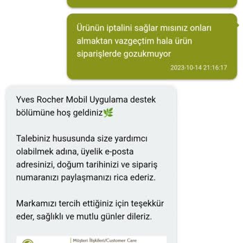 Yves Rocher Siparişimi İptal Etmiyor