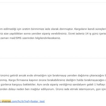 Vivense Ürünü Sormadan İade Talep Etmesi