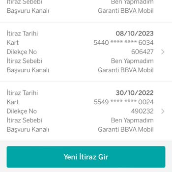 Garanti BBVA Sanal Kart İşlemlerinin İadesi Talebi