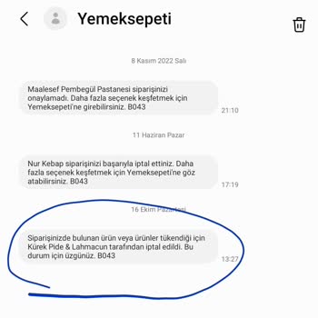 Yemek Sepeti İptal Edilen Siparişin Kapıma Gelmesi.