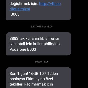Vodafone İzinsiz Mesaj Gönderiyor!