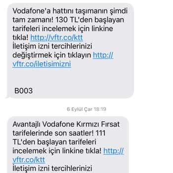Vodafone İstemediğim Halde Mesaj Atıyor Sürekli.