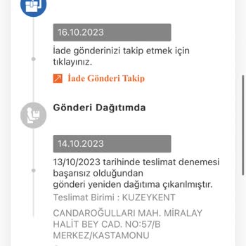 Trendyol Gelen Kargolar Kapıma Gelmeden Geri Gidiyor