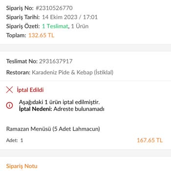 Trendyol Yemek Sipariş Ücreti İade