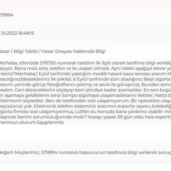 Sompo Sigorta Kasko Müşterisi 45 Gündür Ekspertiz Raporu Bekliyor.