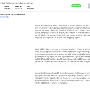 Hepsiburada'nın Adres Değişikliğimi Yapmaması