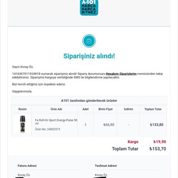 A101 Yanlış Ürün Gönderimi Geri İade Edememe