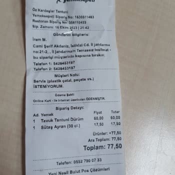 Yemeksepeti Yemeğim Eksik Geldi