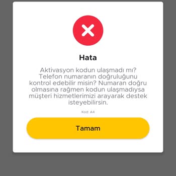 BiTaksi Aktivasyon Kodu Hatası A4