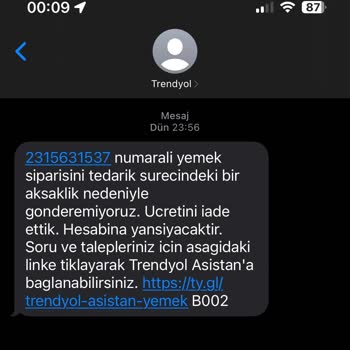 Trendyol Yemek Kafalarına Göre Yapılan Sipariş İptali
