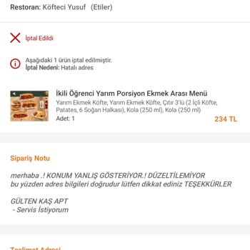 Trendyol Yemek İptal Edilen Siparişimin Ücret İadesini Yapmadı