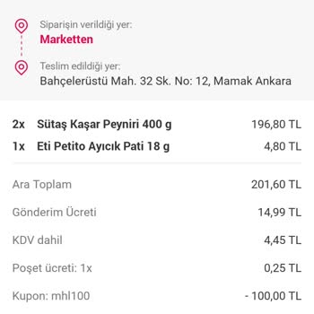 Yemeksepeti Mahalle Yanlış Gelen Sipariş