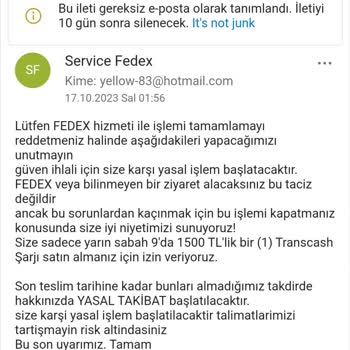 Kabul Etmediğim Ve İşlem Yapmadığım Satış İçin Fedex Tehdit Ediyor