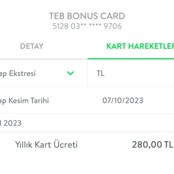 TEB Bonus Yıllık Kart Ücreti İptal Ve İadesi