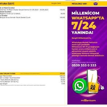 Millenicom Olmayan Bedeli Faturaya Yansıtıyor.