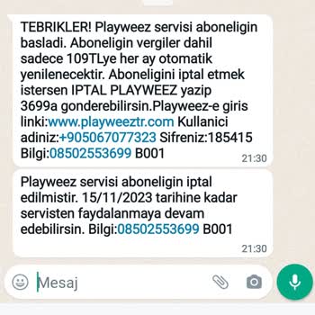 Playweez Bilgim Dışında Ve Haksız Alınan Üyelik Ücreti
