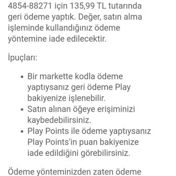 Google Play Para İade Olmadı