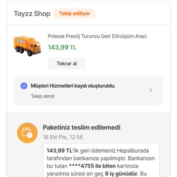 Hepsiburada Ürün Bana Gelmeden Ücret İadesi Yapmışlar
