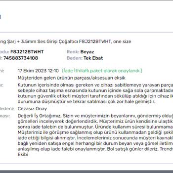 Trendyol Eksik İade Edilen Ürünün İade Reddini Kabul Etmiyor!