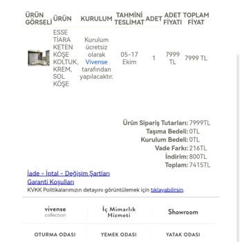 Vivense Teslim Edilmeyen Ürün