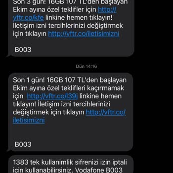 Vodafone Mesajları Bir Türlü Bitmiyor. Her Gün Mesaj Atıyorlar