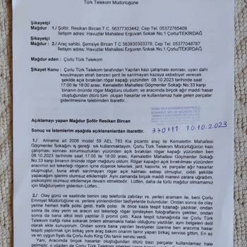 Türk Telekom Çorlu Telekom Tarafından Açık Bırakılan Rögar Mağduruyum.