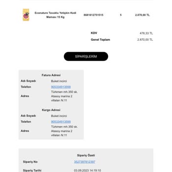 Kargolagelsin.com Eco Natura Tavuklu Kedi Maması Siparişi Verdim, Ürünler Gelmedi Ve Para İade Edilmedi