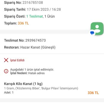 Trendyol Yemek Siparişi Teslim Sorunu
