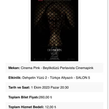 Biletinial.com Perlavista Cinema Pink Para İadesi Yapmaması Ve Yanlış Dil Seçeneği