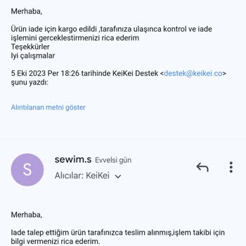 Keikei Ürün Hasarlı Ulaştı