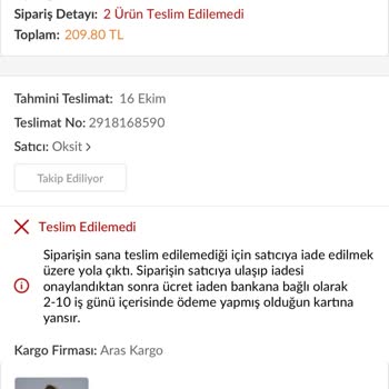 Aras Kargo Dağıtıma Çıkarılmıyor Ve Haber Dahi Verilmeden İade Ediliyor