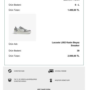 Lacoste İade Edilmeyen Ayakkabı Ücreti