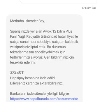 Hepsiburada.com'dan Siparişim İptal Edildi