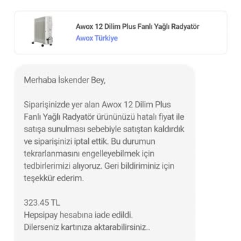 Hepsiburada.com'dan Siparişim İptal Edildi