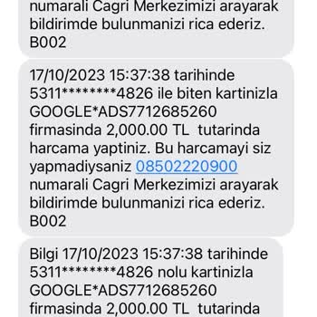 Google Ads Tarafından QNB Finansbank Kart Bilgim Dışında Çekilen Para