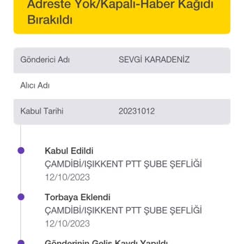 PTT Kargo Kargom Geri Gitti