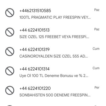 Vodafone Ve +44 Lü Hatlardan Gelen Mesajlar