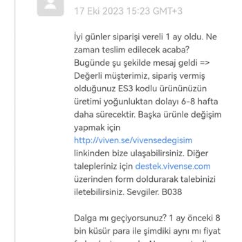 Vivense Teslimatın Gecikmesi / Teslimatı Hep İleriye Atmaları