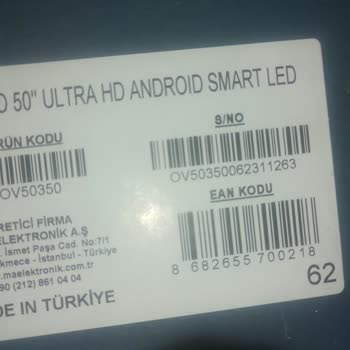 Onvo 50"Ultra HD Android Smart LED " TV Hakkında Sorun