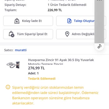 Muratti (murat Tarım Satış Firması ) Sipariş İptali